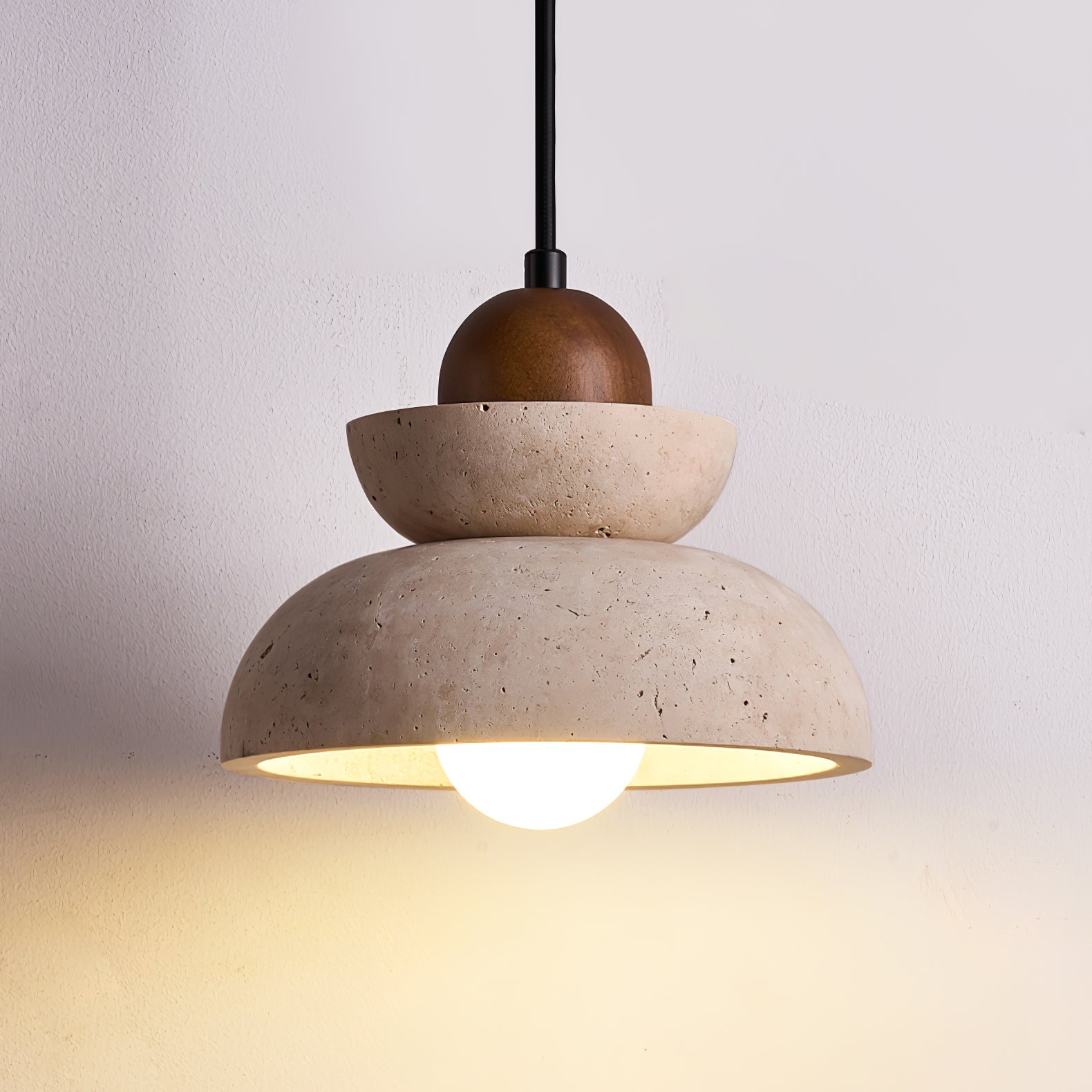 Zophaos Tiered-Bell Travertine Pendant Light - Blowlighting
