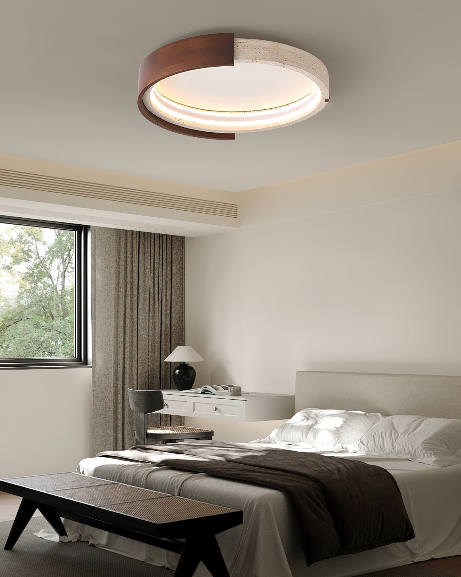 Zenova Minimalist Travertine Ceiling Light