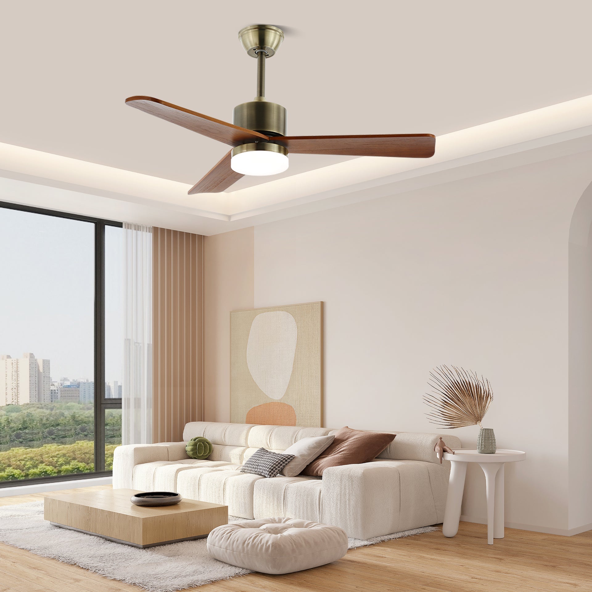 Elara Minimalist Silver Wood Ceiling Fan Light - Blowlighting
