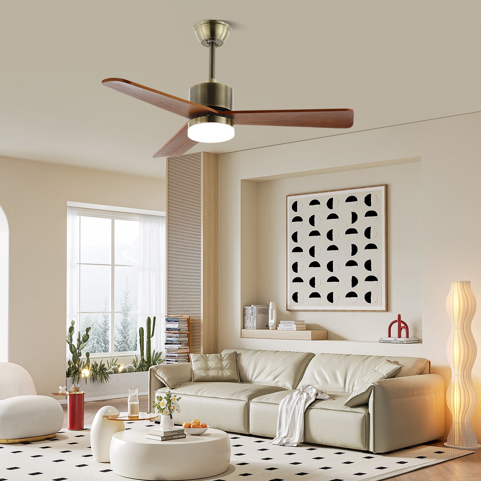 Elara Minimalist Silver Wood Ceiling Fan Light - Blowlighting