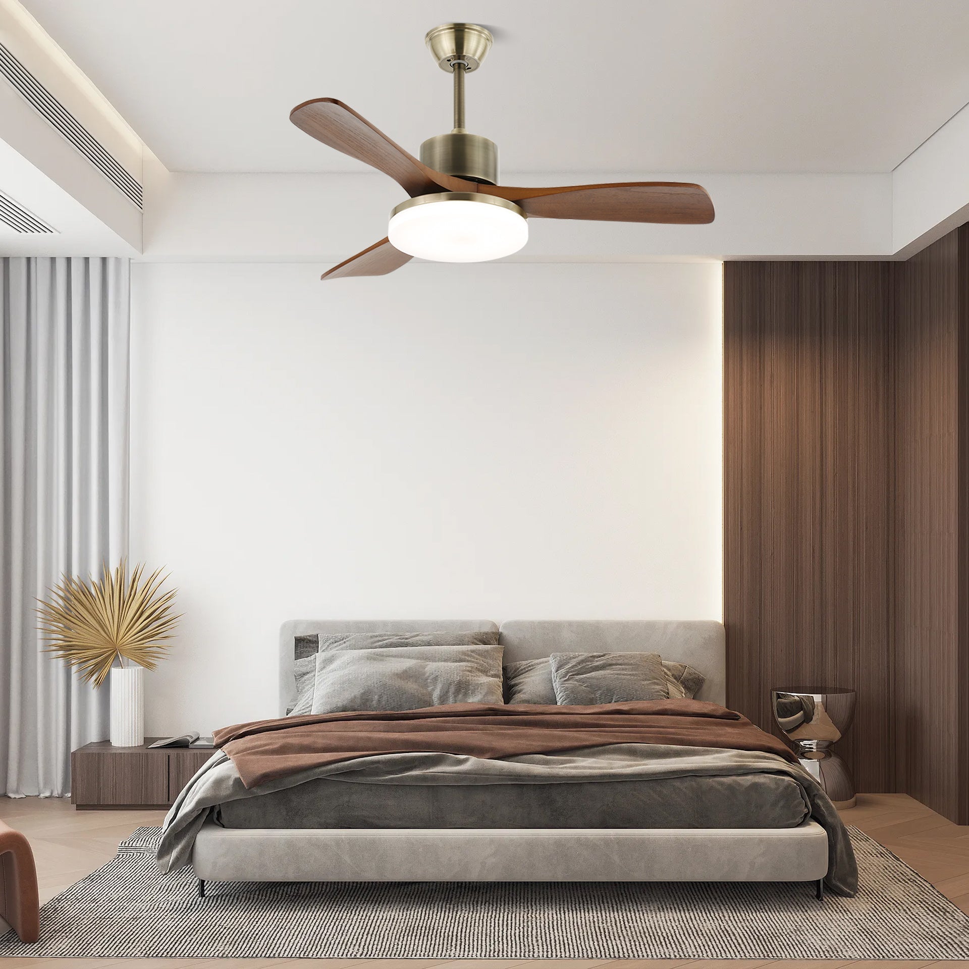 Elara Minimalist Silver Wood Ceiling Fan Light - Blowlighting