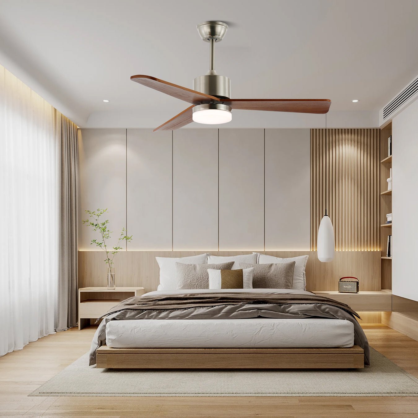 Elara Minimalist Silver Wood Ceiling Fan Light - Blowlighting