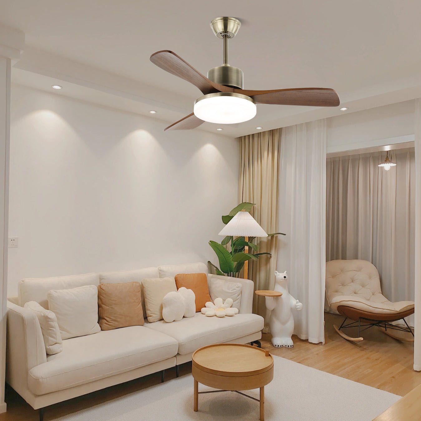 Elara Minimalist Silver Wood Ceiling Fan Light - Blowlighting