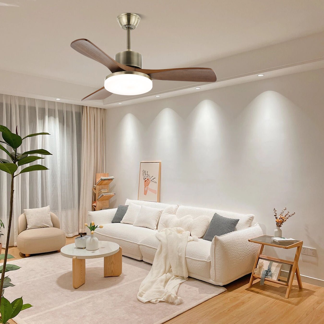 Elara Minimalist Silver Wood Ceiling Fan Light - Blowlighting