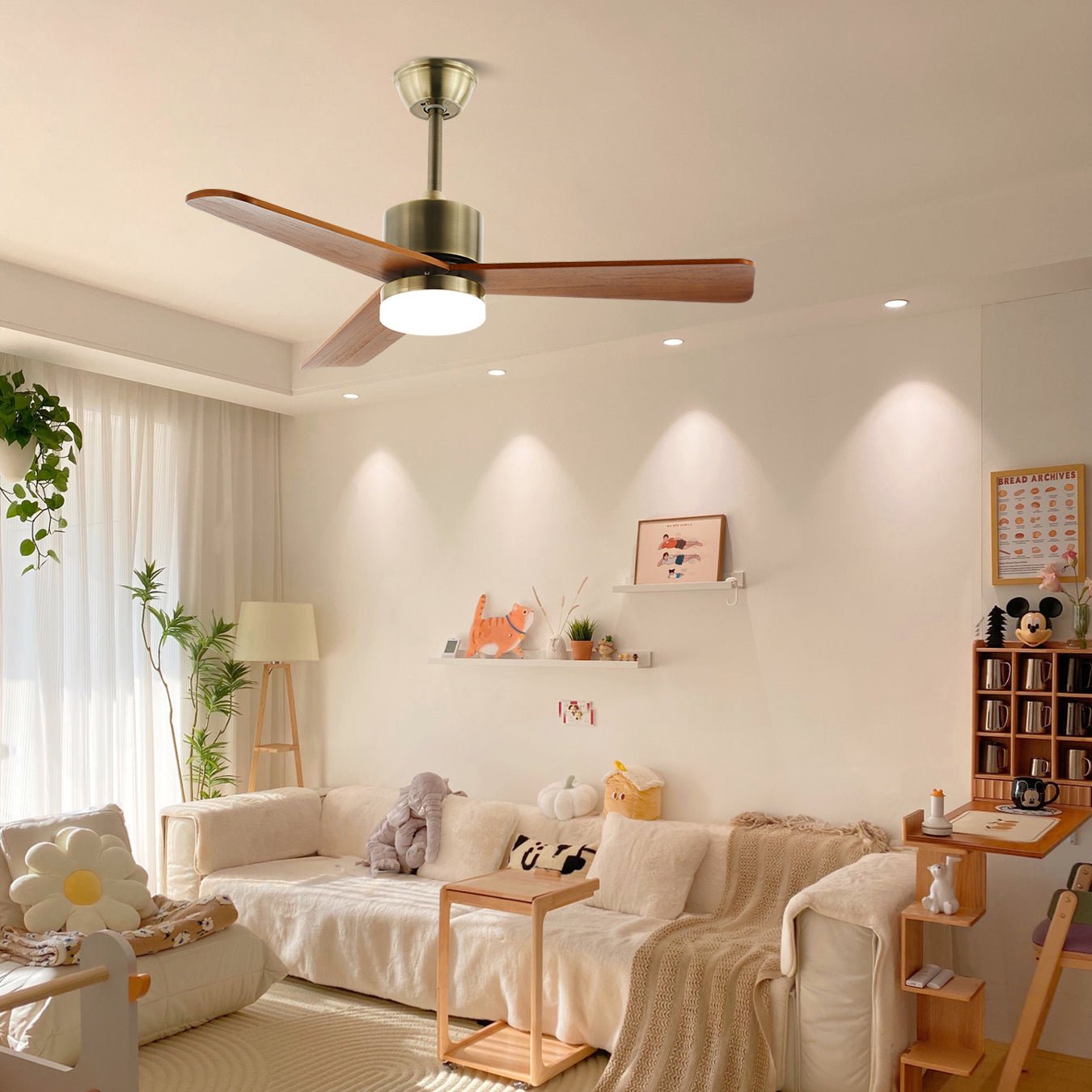 Elara Minimalist Silver Wood Ceiling Fan Light - Blowlighting