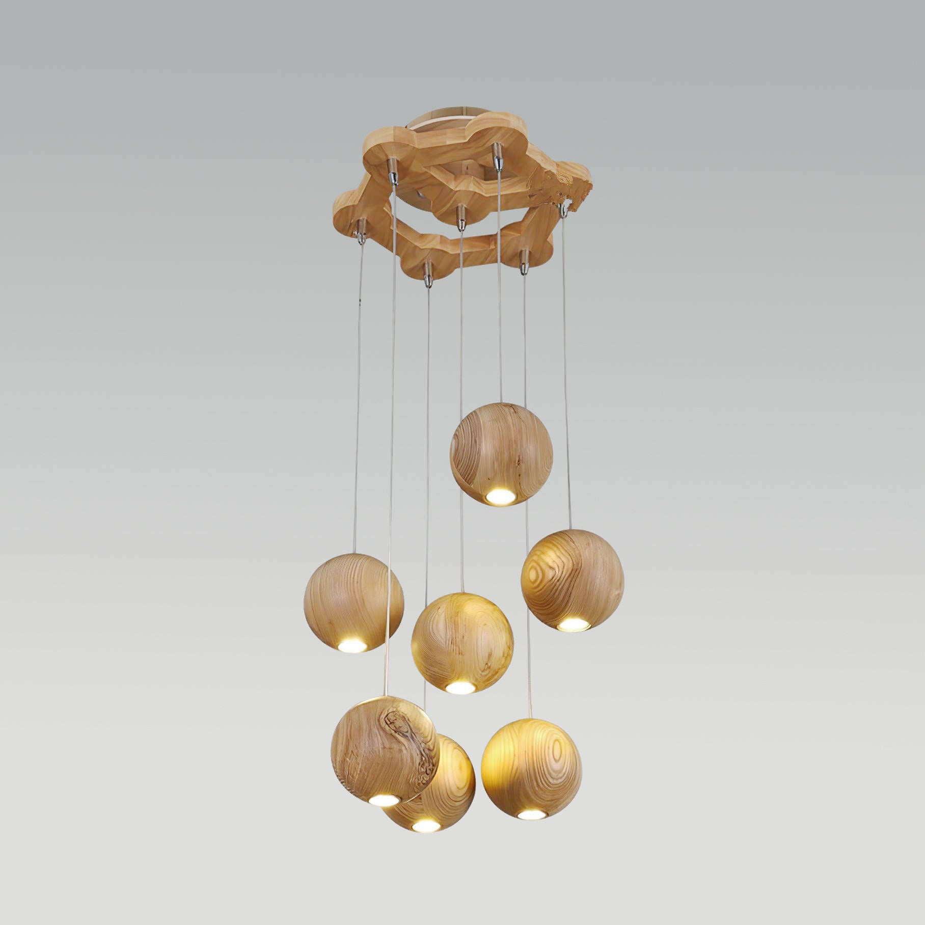 Ulvararis Nordic Orb Sphere Cluster Wooden Pendant Light