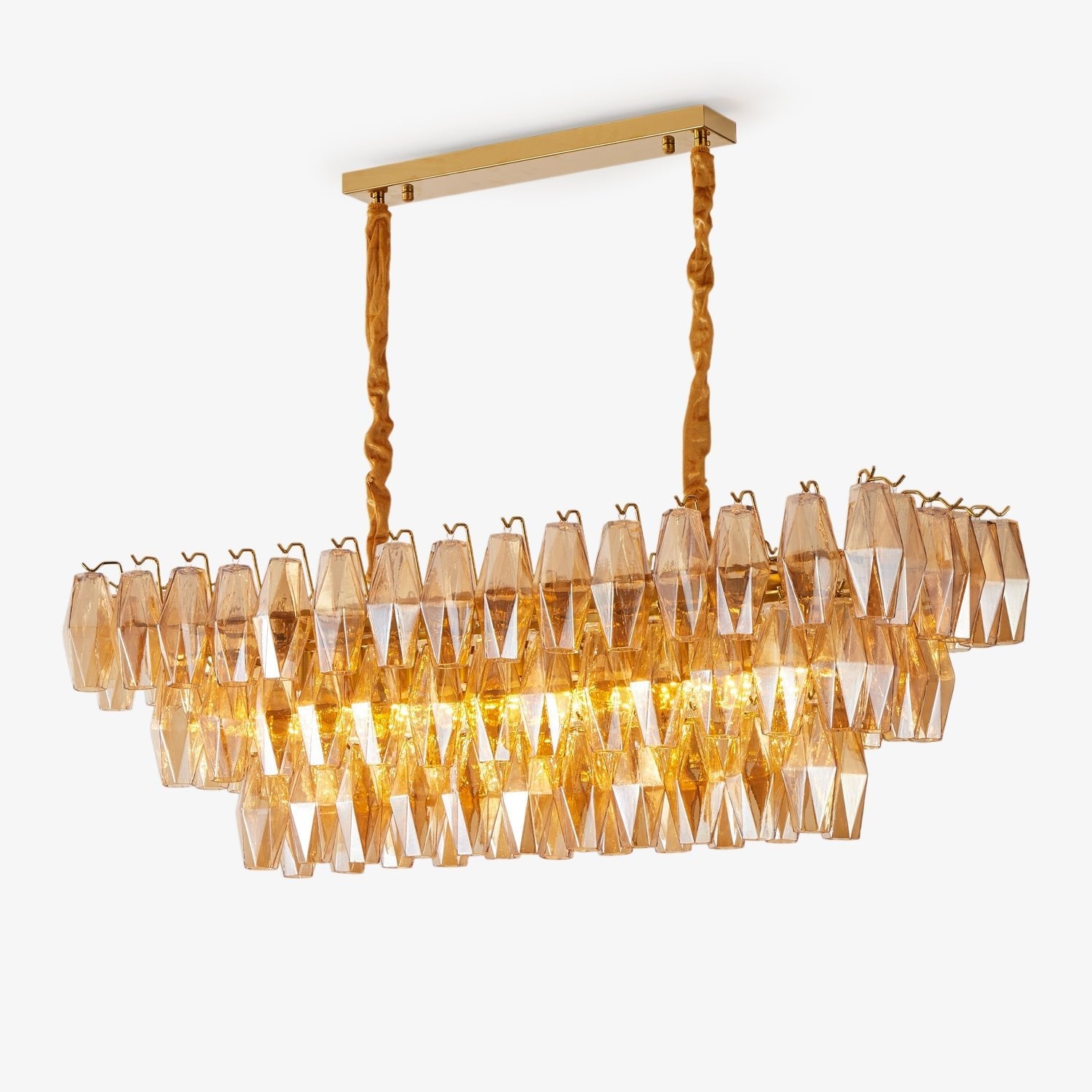 Aurora Chandelier Amber Prism Glass Rectangular Layered - Blowlighting
