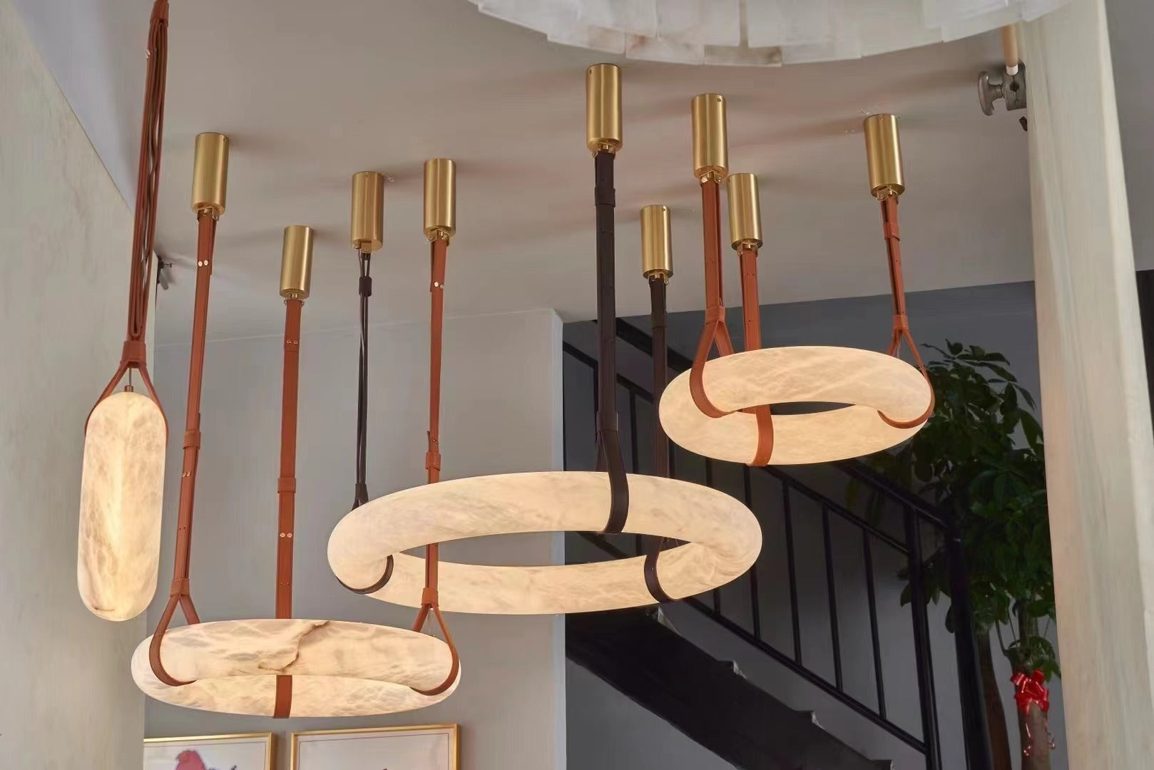 Luste Alabaster Chandeliers Ring Leather Strap Version B - Blowlighting