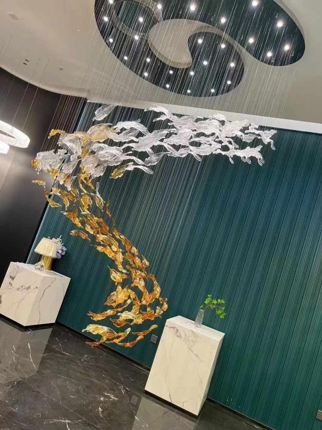 Aetherial Glass Leaf Chandelier - Blowlighting