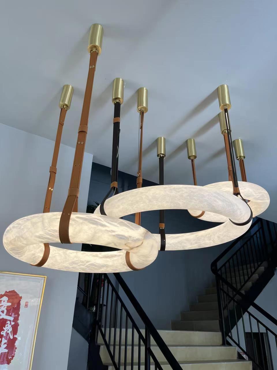 Luste Alabaster Chandeliers Ring Leather Strap Version B - Blowlighting