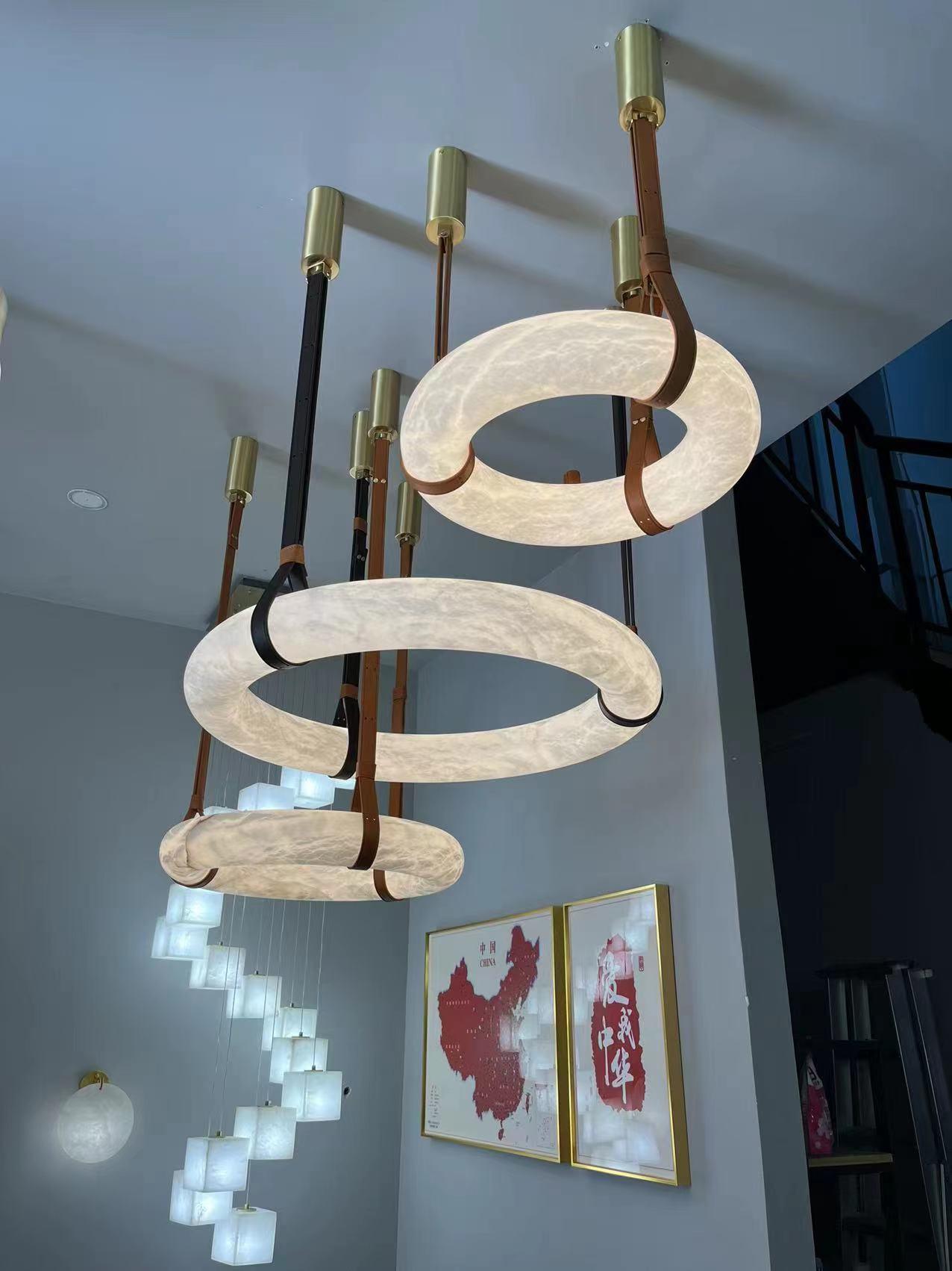 Luste Alabaster Chandeliers Ring Leather Strap Version B - Blowlighting